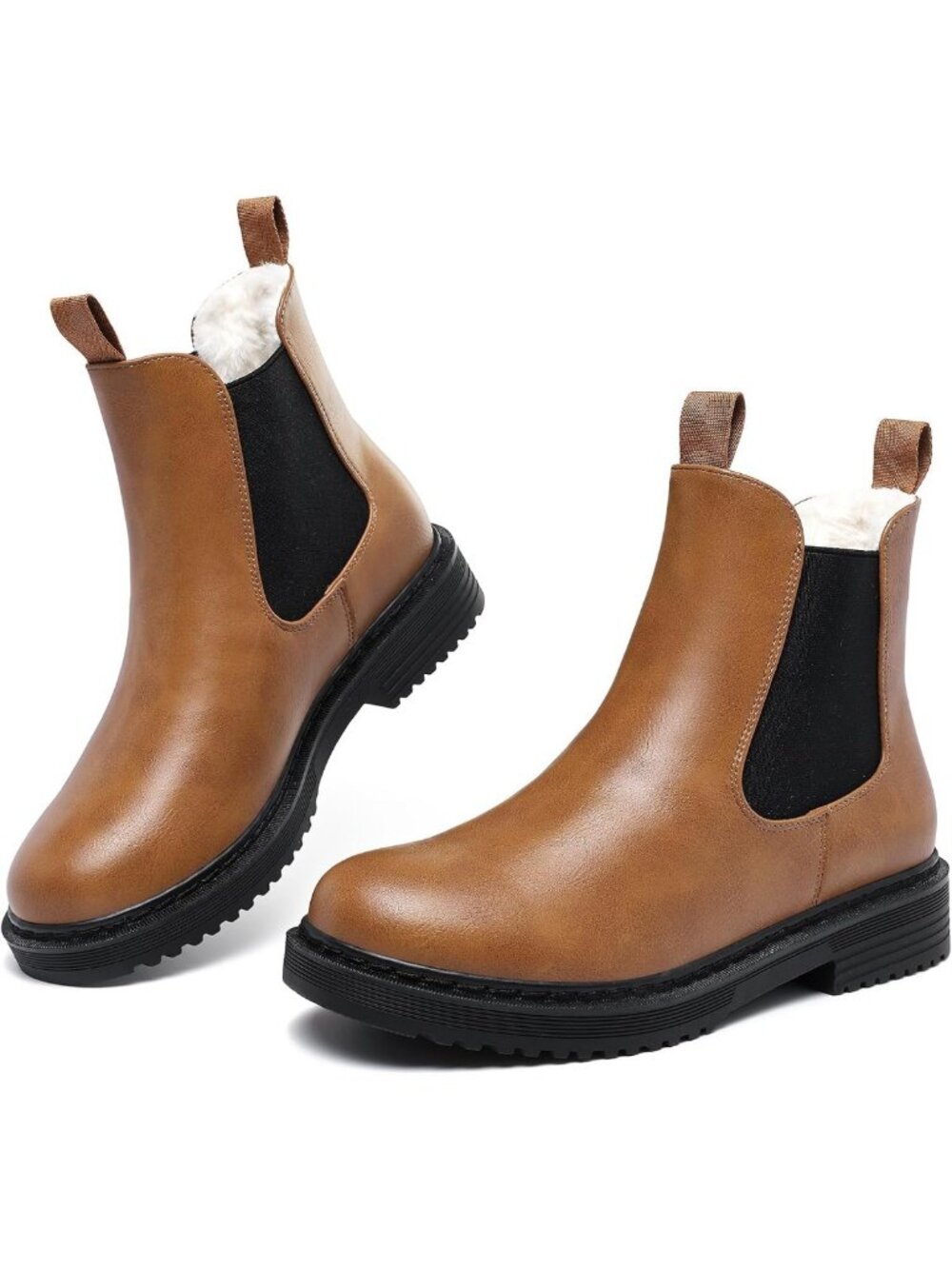 Cozy Women's Winter Chelsea Boots | Warm Faux Fur Lined Chunky Lug Ankle Booties